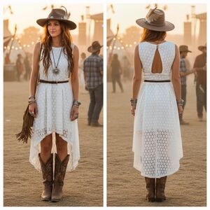 NWT Forever 21 M Y2K Bohemian Western Resortwear Bridal Crochet Knit Dress